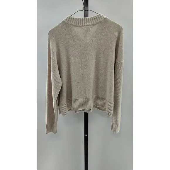 Quince Women 100% Organic Cotton Cropped Cardigan Speckled Beige M - Picture 2 of 2